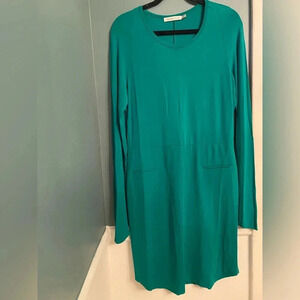 See By Chloe women’s dress -large - green- long sleeve - scoop neck-faux pockets